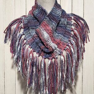NEW Hand Knitted Cowl Scarf Purple Ombre Boho Indie Artsy Hippie Cottage Glam